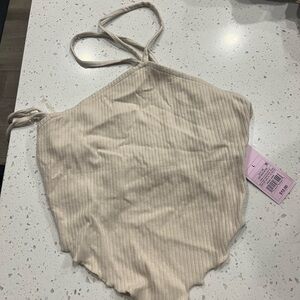 Beige Ribbed Strappy Top